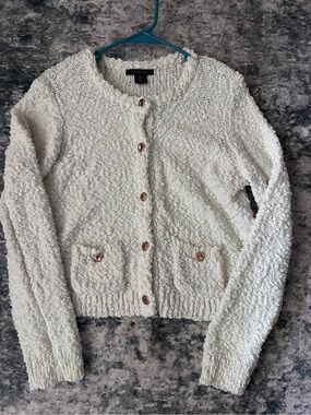 Tahari Ivory Button-Front Textured Cardigan